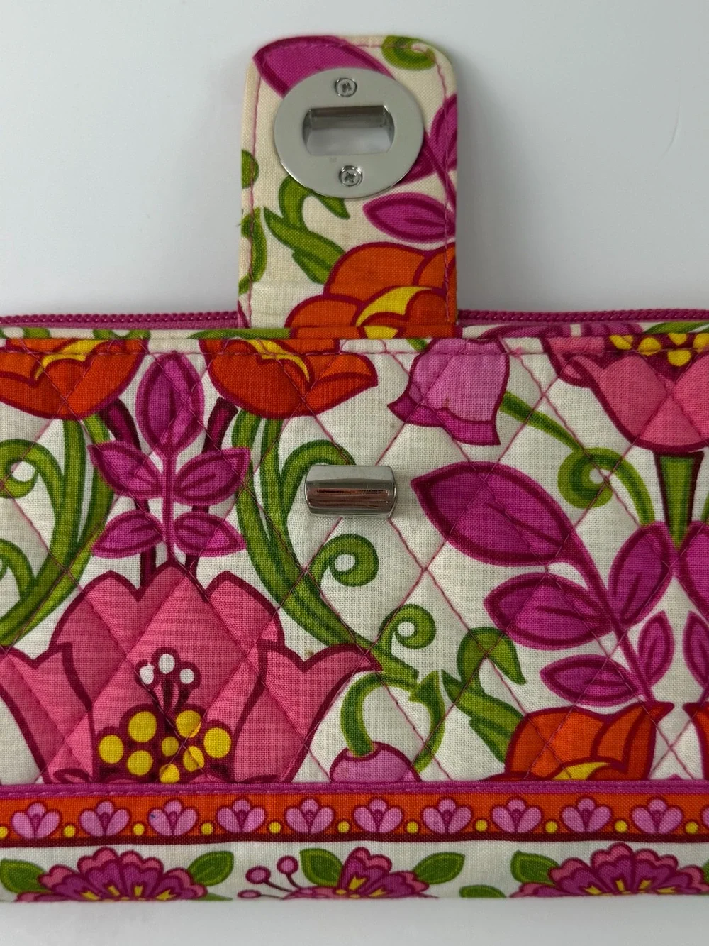 Vera Bradley Wallet Womens Pink Orange Floral Zip Turn Lock Lilli Bell Retired